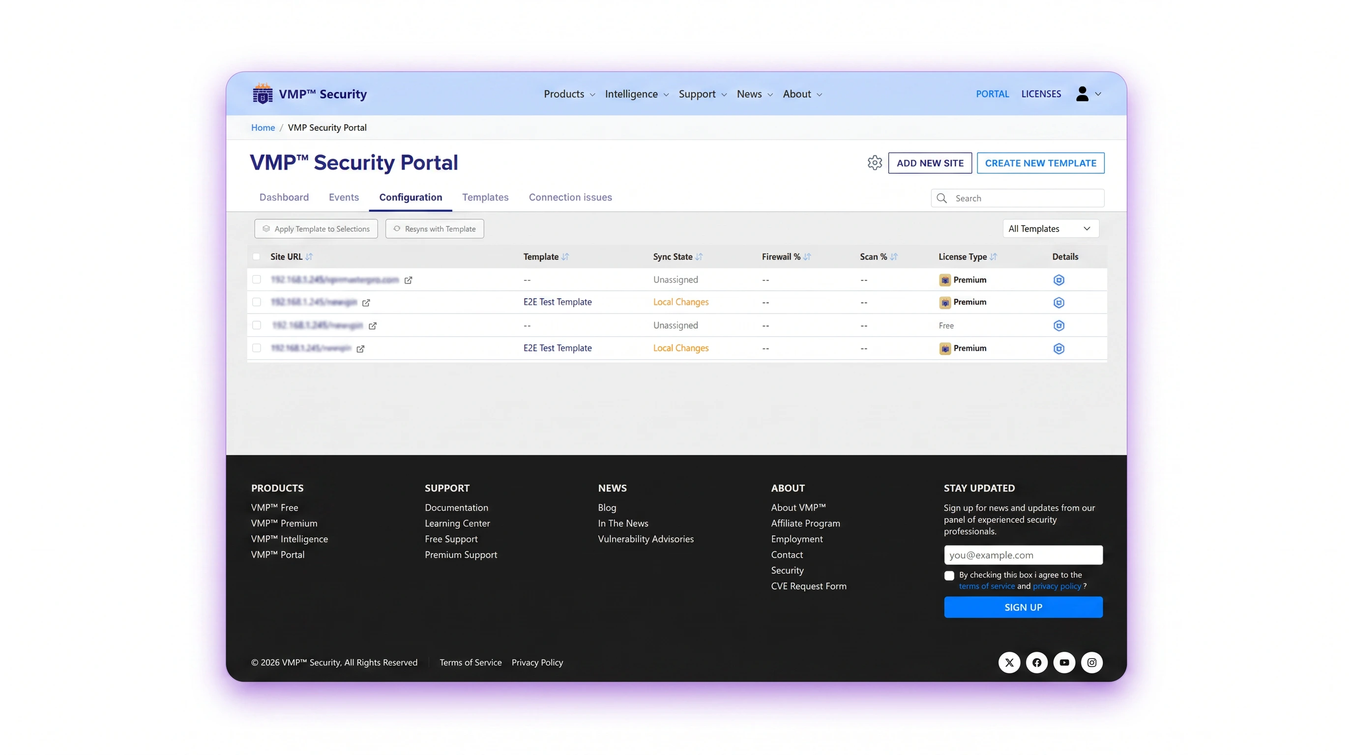 VMP Portal templates configuration view